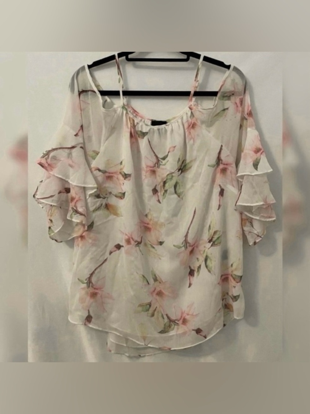 Cliche’ Floral Ruffled Off-Shoulder Sleeveless Blouse